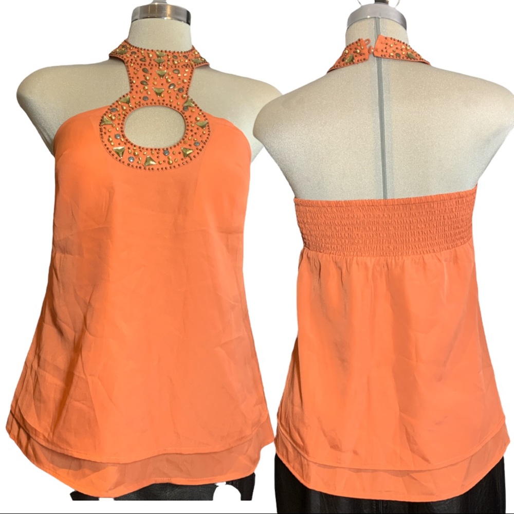 Arden B Orange Embellished Strapless Top Size XS